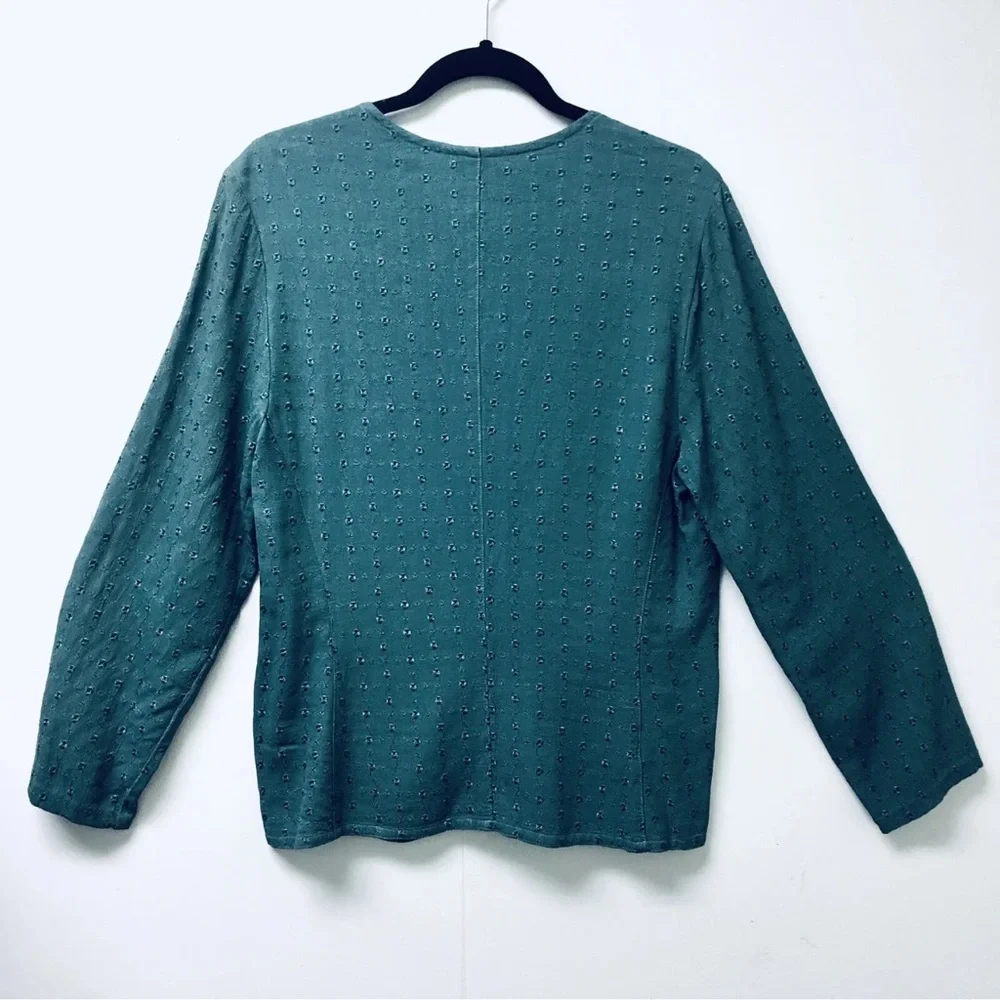 Johnny Was Collection Top Woman's Medium Green  Unlined Eyelet Button Front - Picture 2 of 6